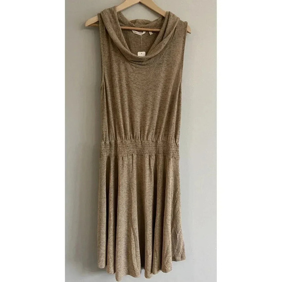 NWT Soft Surroundings Kerry Dress Tan Cowl Neck Smocked Waist Large L New - Picture 1 of 4